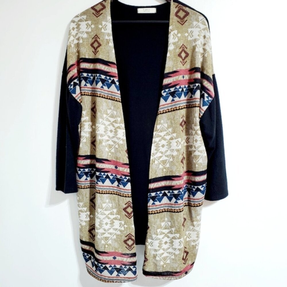 A.gain Med. Western Style Print Open Front Lightweight Polyester Blend Cardigan